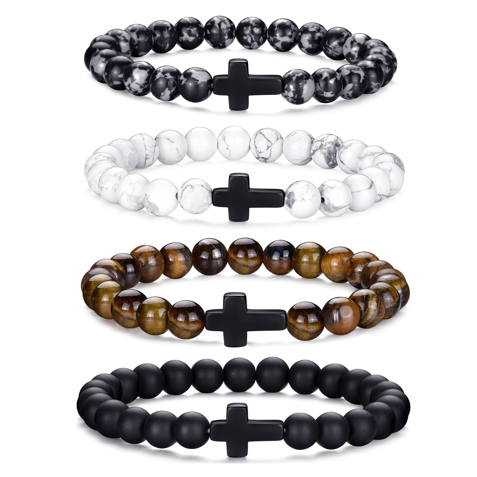 RANKEEF Tiger Eye Bracelet For Men featuring natural stone beads and black matte agate, stylish accessory display.