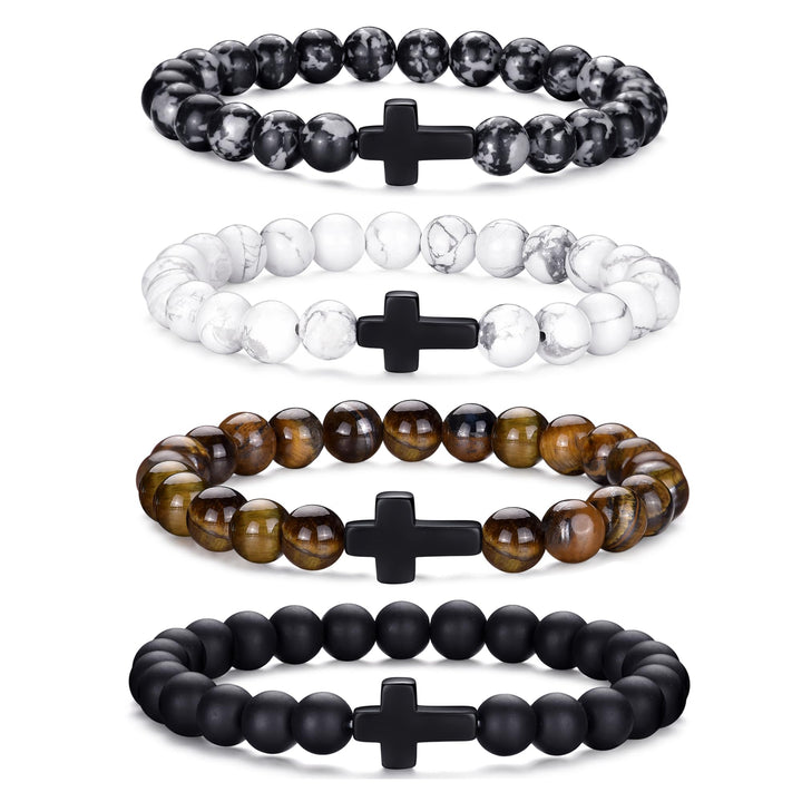 RANKEEF Tiger Eye Bracelet For Men featuring natural stone beads and black matte agate, stylish accessory display.