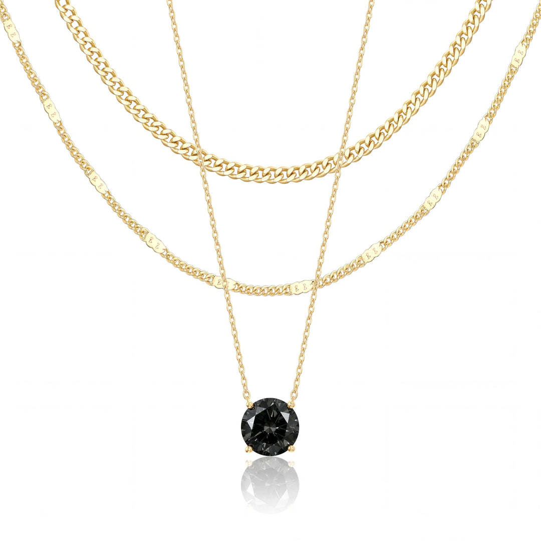 WomenGifts Layered Gold Necklaces for Women, 14K Gold Sterling Silver Plated Dainty Pendant Necklace Set Non Tarnish, Chunky Stackable Cuban Chain Choker, Trendy Personalized Birthstone Jewelry Gift for Mom