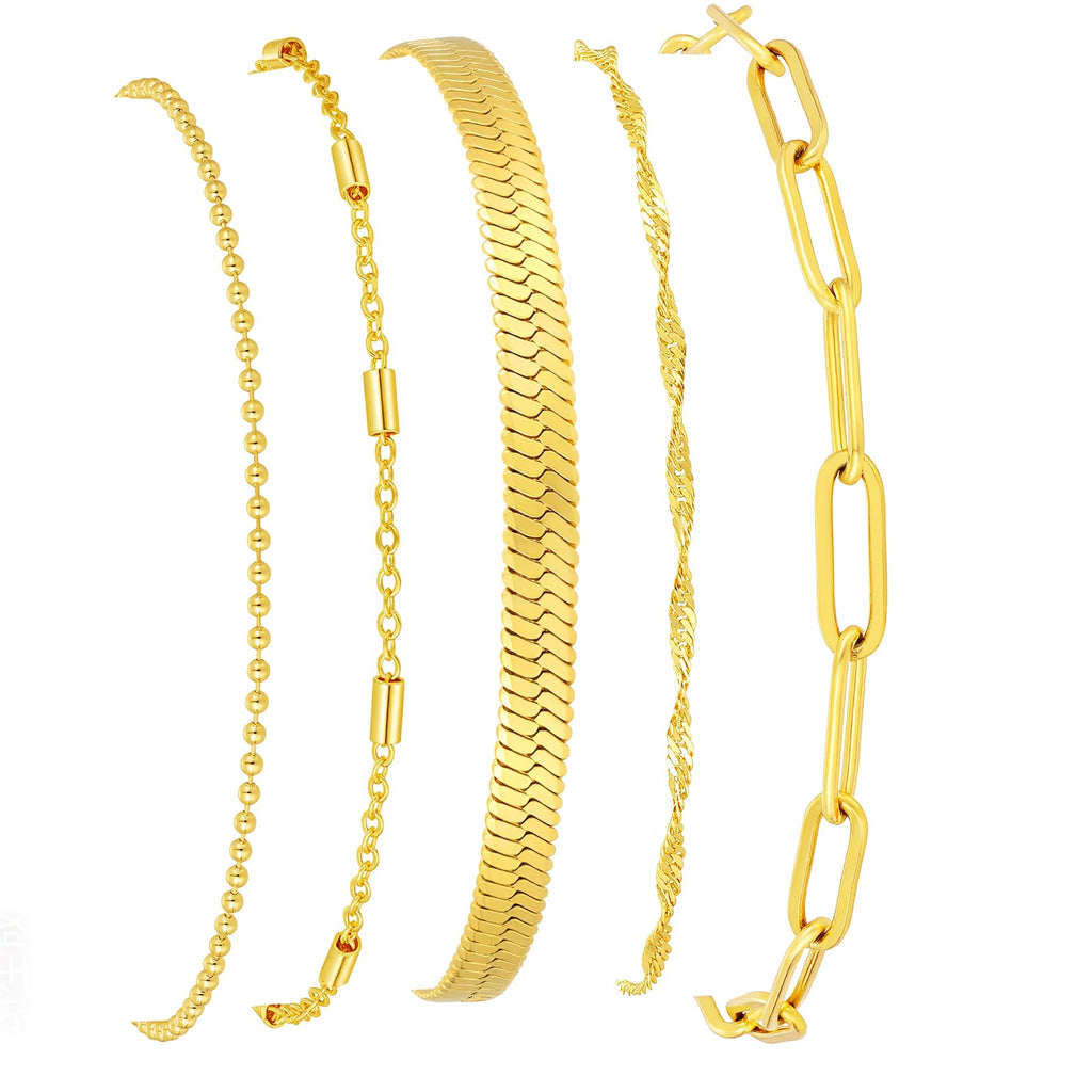 Lot de bracelets empilables plaqués or 14 carats – Bijoux superposés résistants à l'eau