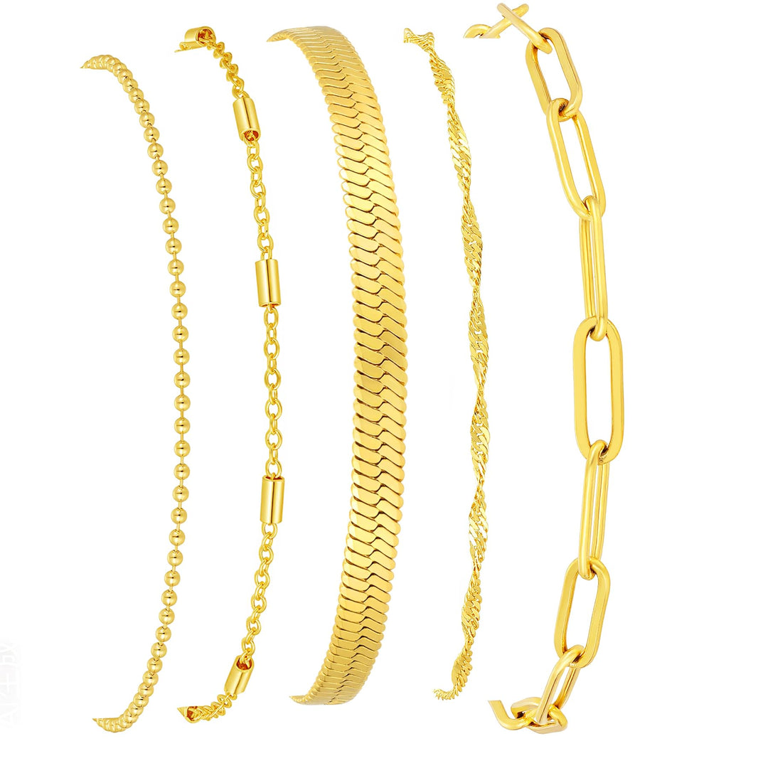 14K Gold Plated Stackable Bracelet Set – Waterproof Layered Jewelry