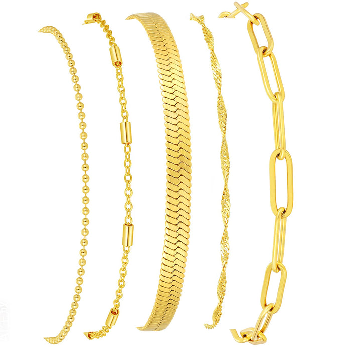 14K Gold Plated Stackable Bracelet Set – Waterproof Layered Jewelry
