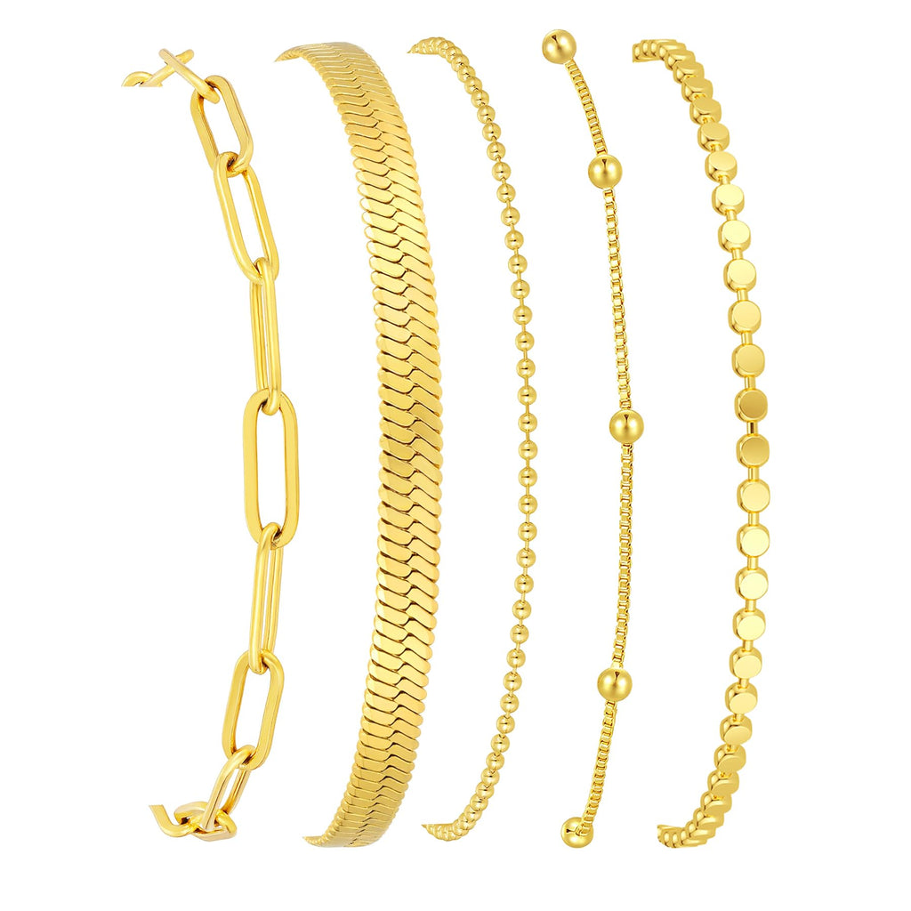 Lot de bracelets empilables plaqués or 14 carats – Bijoux superposés résistants à l'eau