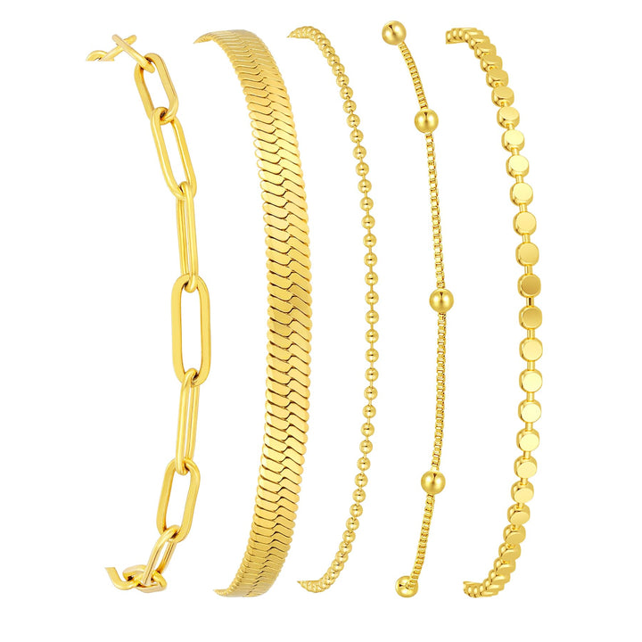 14K Gold Plated Stackable Bracelet Set – Waterproof Layered Jewelry