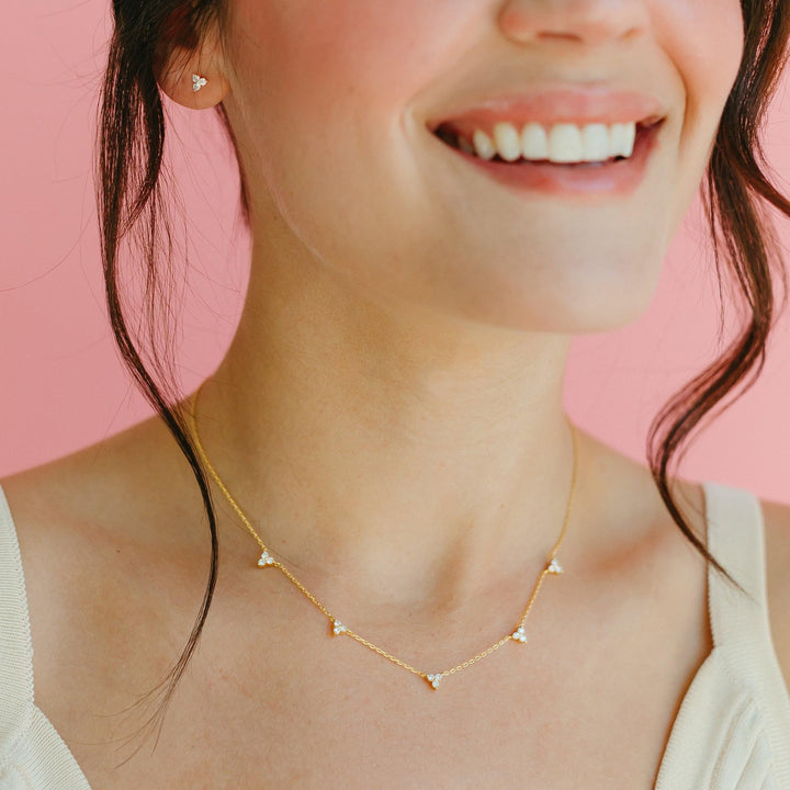 CUEZIY Mothers Day Gifts - Dainty Silver Gold Necklaces for Women Cute Station Choker Simulated Diamond Necklace Simple Layering CZ Necklace Trendy Jewelry Gifts