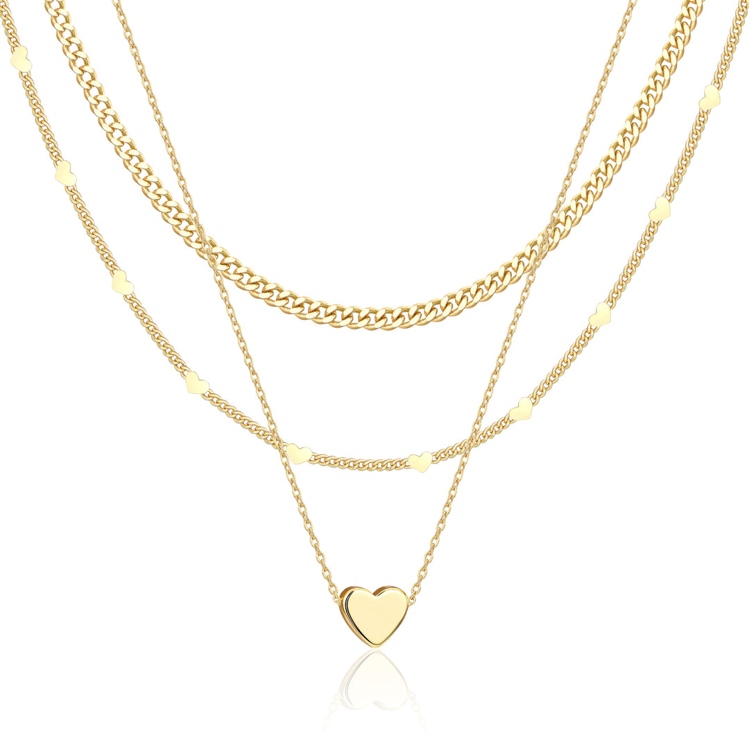 WomenGifts Layered Gold Necklaces for Women, 14K Gold Sterling Silver Plated Dainty Pendant Necklace Set Non Tarnish, Chunky Stackable Cuban Chain Choker, Trendy Personalized Birthstone Jewelry Gift for Mom