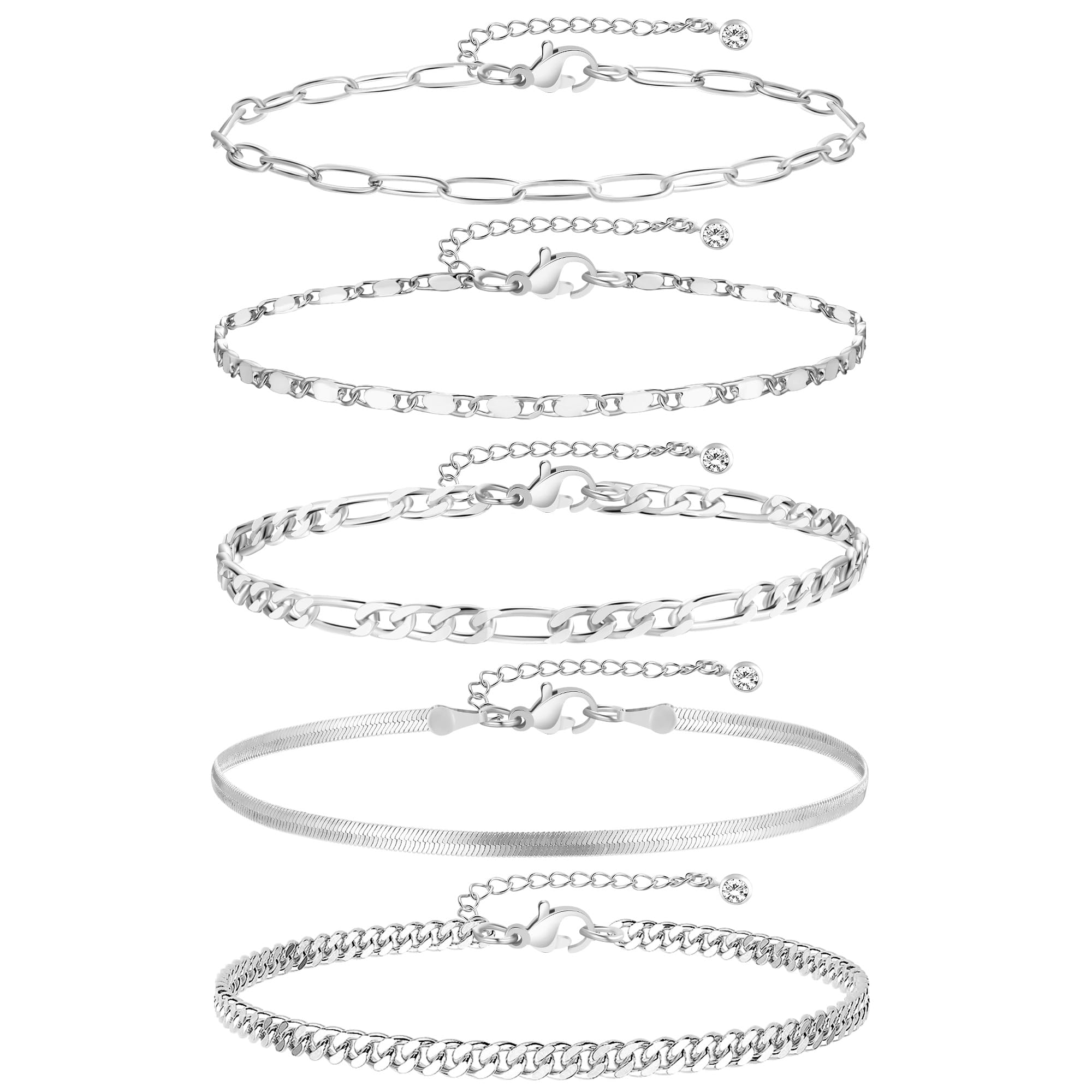 iF YOU Gold Ankle Bracelets for Women - 5pc Layered Set