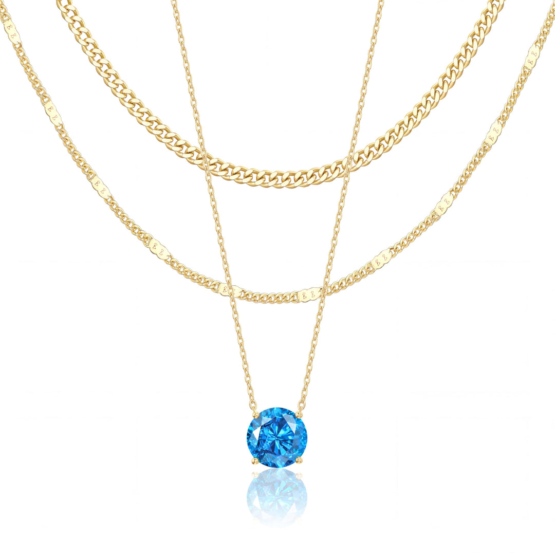 WomenGifts Layered Gold Necklaces for Women, 14K Gold Sterling Silver Plated Dainty Pendant Necklace Set Non Tarnish, Chunky Stackable Cuban Chain Choker, Trendy Personalized Birthstone Jewelry Gift for Mom