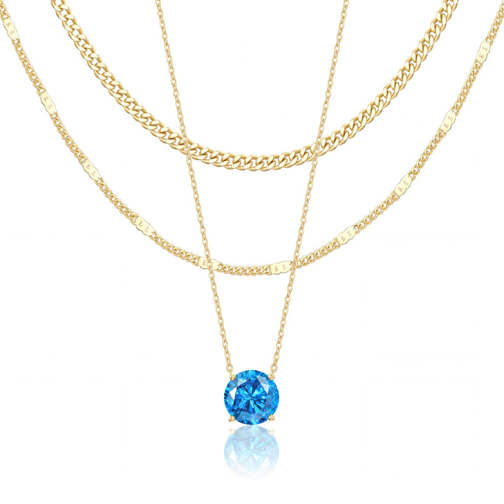 WomenGifts Layered Gold Necklaces for Women, 14K Gold Sterling Silver Plated Dainty Pendant Necklace Set Non Tarnish, Chunky Stackable Cuban Chain Choker, Trendy Personalized Birthstone Jewelry Gift for Mom