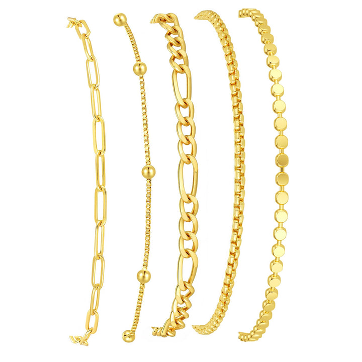 14K Gold Plated Stackable Bracelet Set – Waterproof Layered Jewelry
