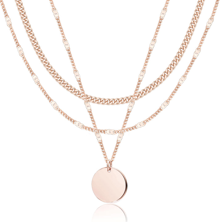 WomenGifts Layered Gold Necklaces for Women, 14K Gold Sterling Silver Plated Dainty Pendant Necklace Set Non Tarnish, Chunky Stackable Cuban Chain Choker, Trendy Personalized Birthstone Jewelry Gift for Mom