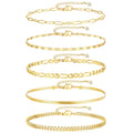 iF YOU Gold Ankle Bracelets for Women - 5pc Layered Set