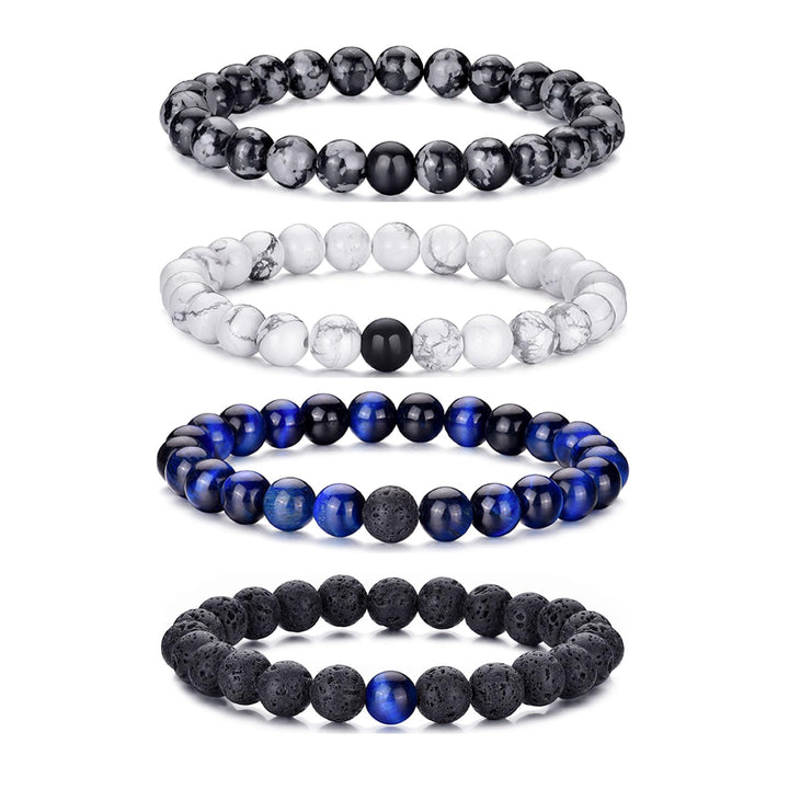 RANKEEF Tiger Eye Bracelet For Men featuring 8mm natural stone beads and black matte agate beads stacked together.