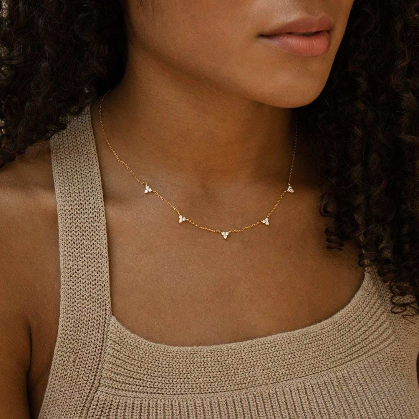 Collier ras du cou délicat à pampilles en zircon cubique – Choker superposable or et argent pour femme