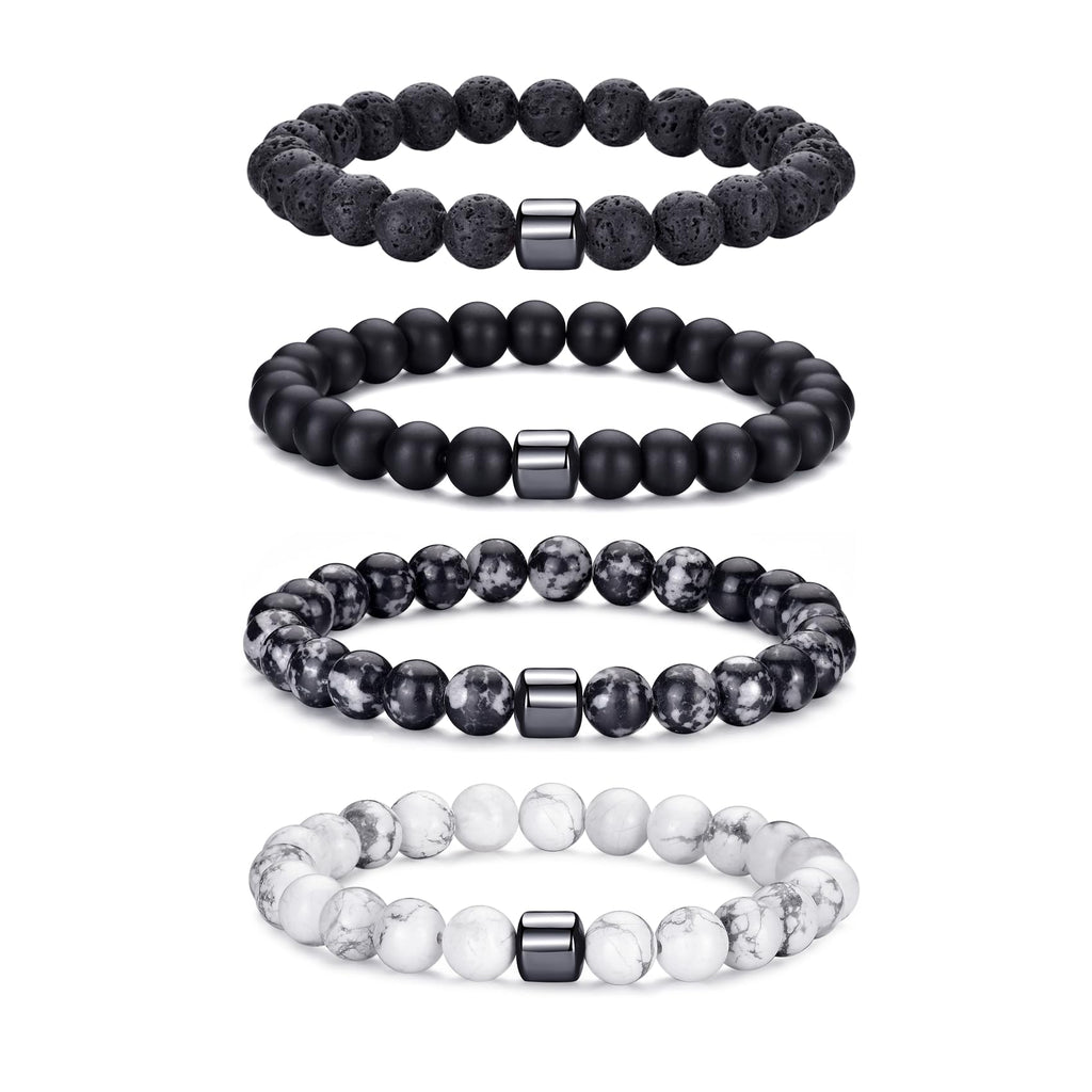RANKEEF Tiger Eye Bracelet For Men featuring 8mm natural stone beads and black matte agate beads stacked together.