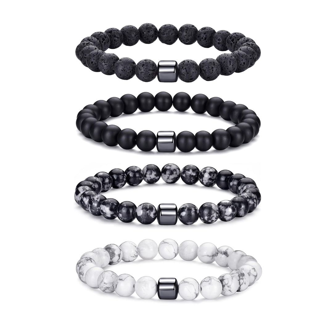 RANKEEF Tiger Eye Bracelet For Men featuring 8mm natural stone beads and black matte agate beads stacked together.