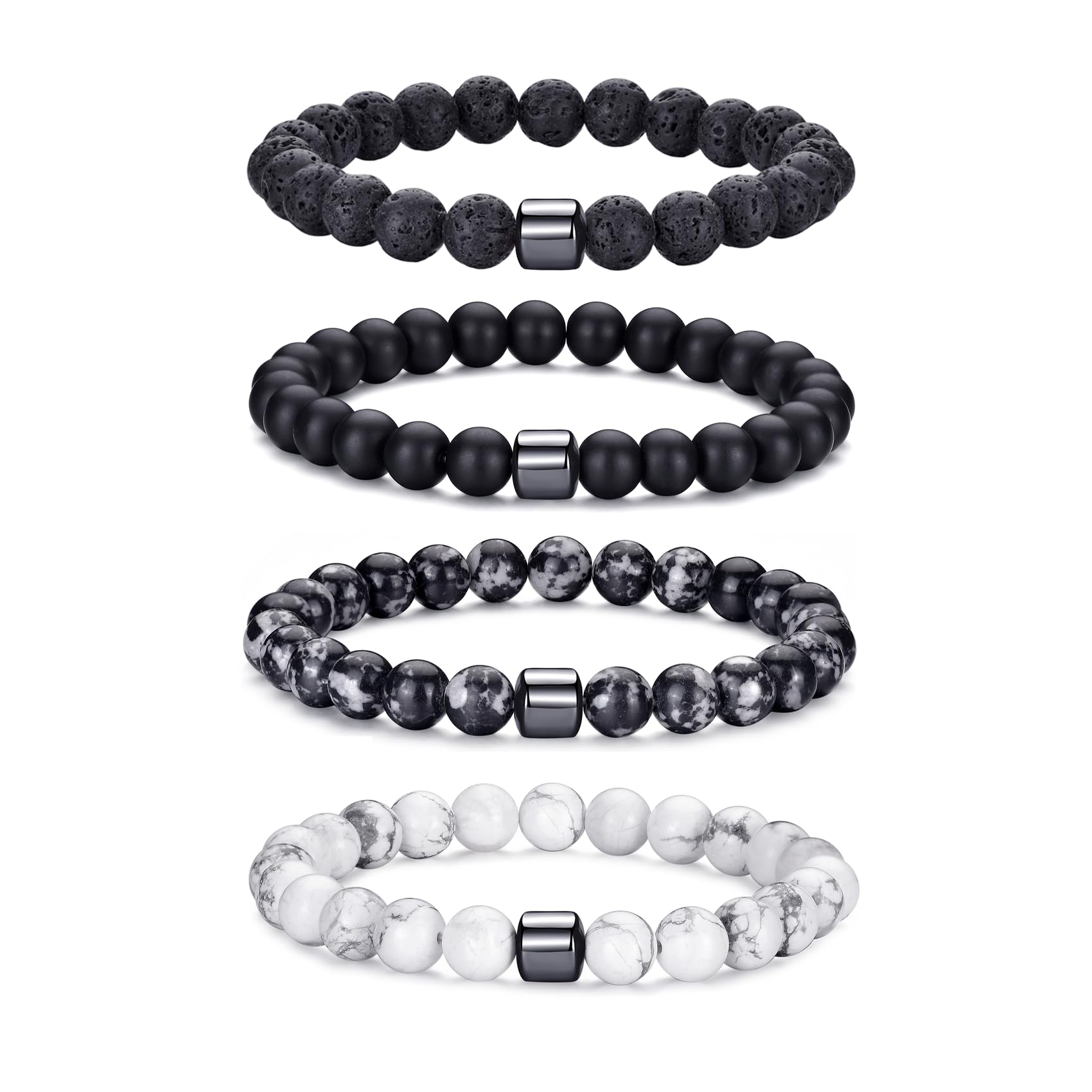 RANKEEF Tiger Eye Bracelet For Men featuring 8mm natural stone beads and black matte agate beads stacked together.