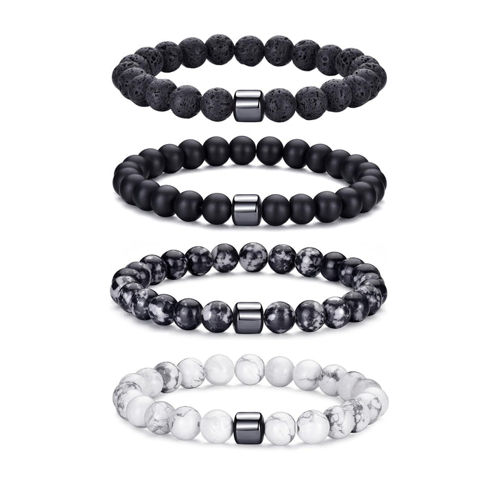 RANKEEF Tiger Eye Bracelet For Men featuring 8mm natural stone beads and black matte agate beads stacked together.