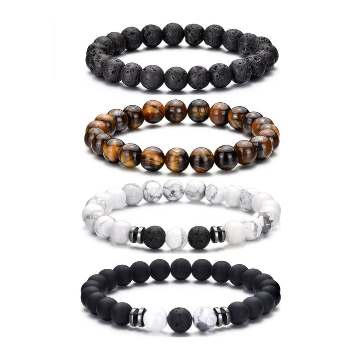 RANKEEF Tiger Eye Bracelet For Men featuring 8mm natural stone beads and black matte agate beads stacked together.