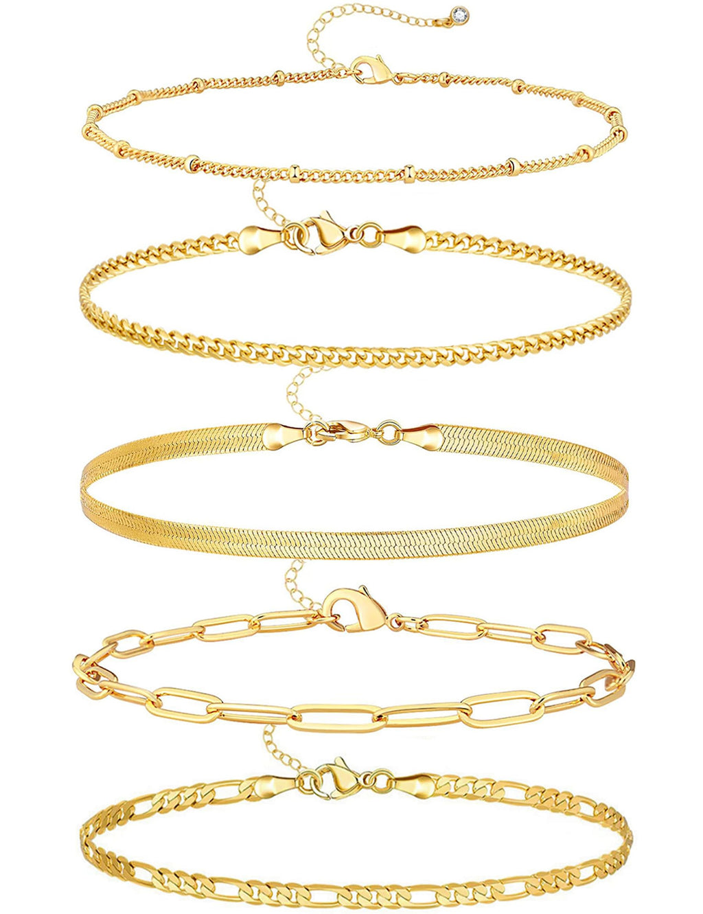 iF YOU Gold Ankle Bracelets for Women - 5pc Layered Set