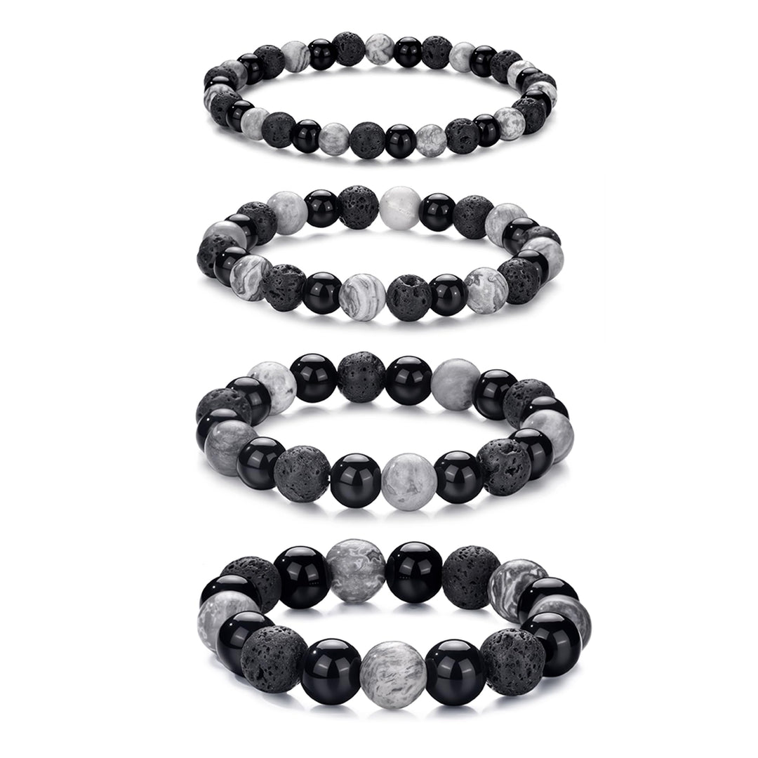 RANKEEF Tiger Eye Bracelet For Men featuring 8mm natural stone beads and black matte agate beads stacked together.