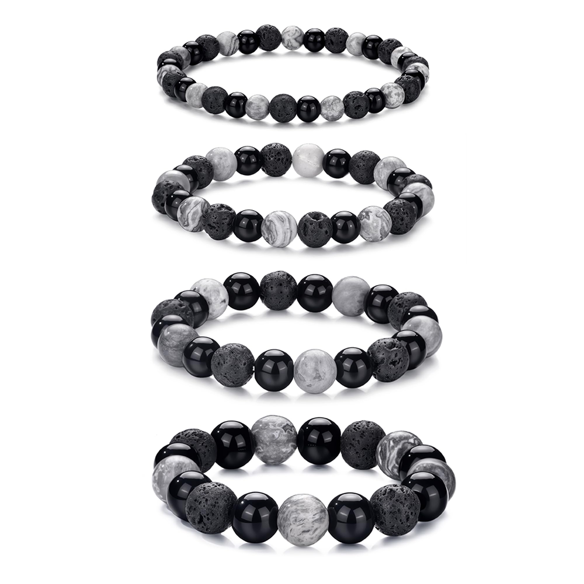 RANKEEF Tiger Eye Bracelet For Men featuring 8mm natural stone beads and black matte agate beads stacked together.