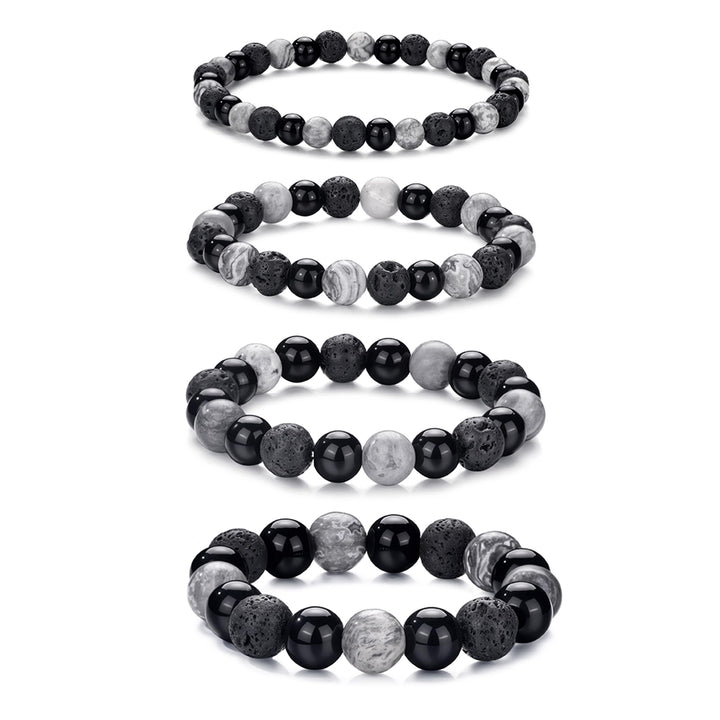 RANKEEF Tiger Eye Bracelet For Men featuring 8mm natural stone beads and black matte agate beads stacked together.