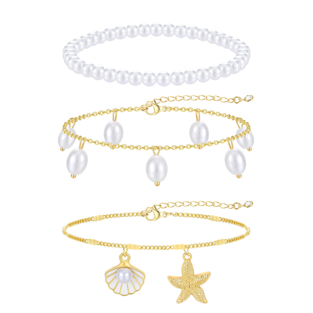 iF YOU Gold Ankle Bracelets for Women - 5pc Layered Set