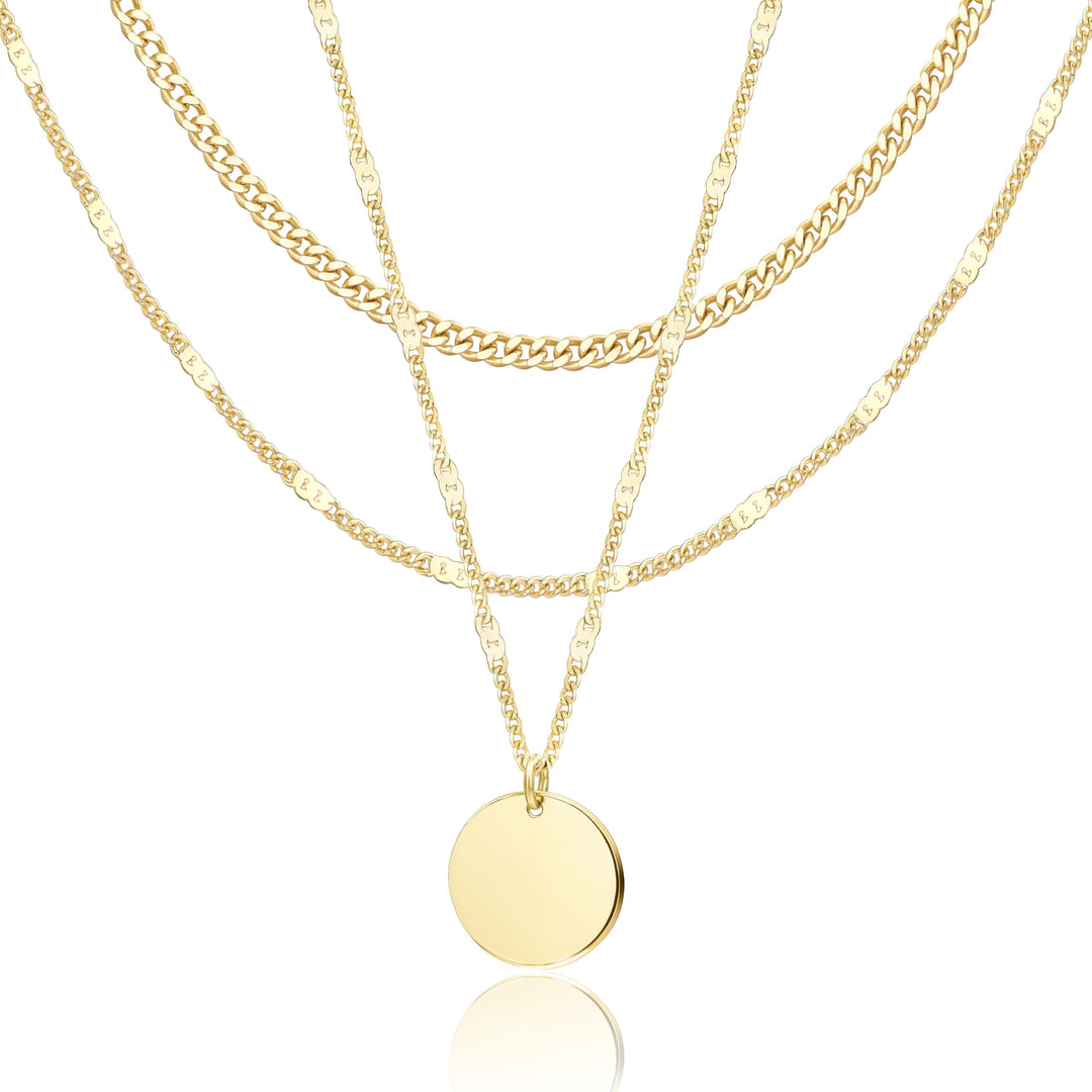 WomenGifts Layered Gold Necklaces for Women, 14K Gold Sterling Silver Plated Dainty Pendant Necklace Set Non Tarnish, Chunky Stackable Cuban Chain Choker, Trendy Personalized Birthstone Jewelry Gift for Mom