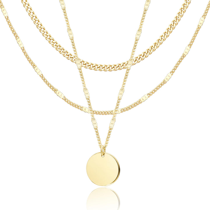 WomenGifts Layered Gold Necklaces for Women, 14K Gold Sterling Silver Plated Dainty Pendant Necklace Set Non Tarnish, Chunky Stackable Cuban Chain Choker, Trendy Personalized Birthstone Jewelry Gift for Mom