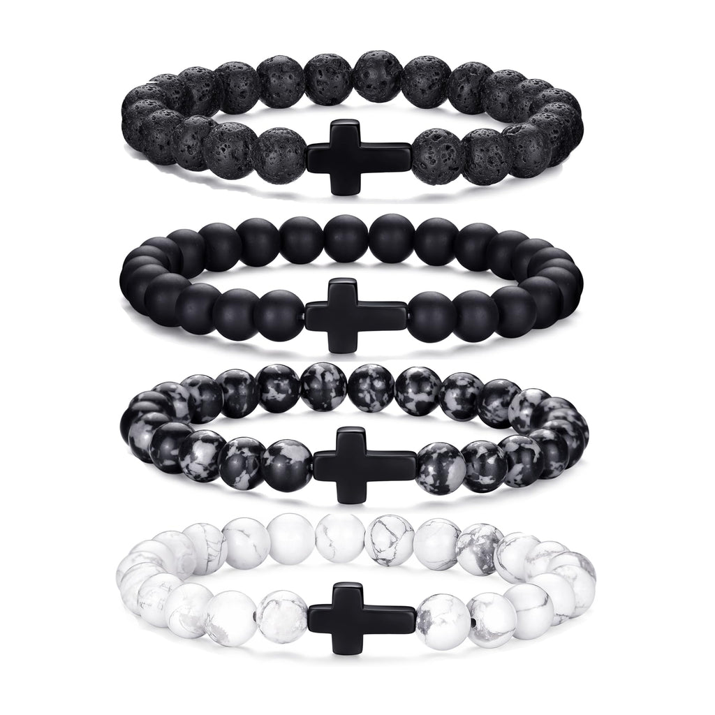 RANKEEF Tiger Eye Bracelet For Men featuring 8mm natural stone beads and black matte agate beads stacked together.