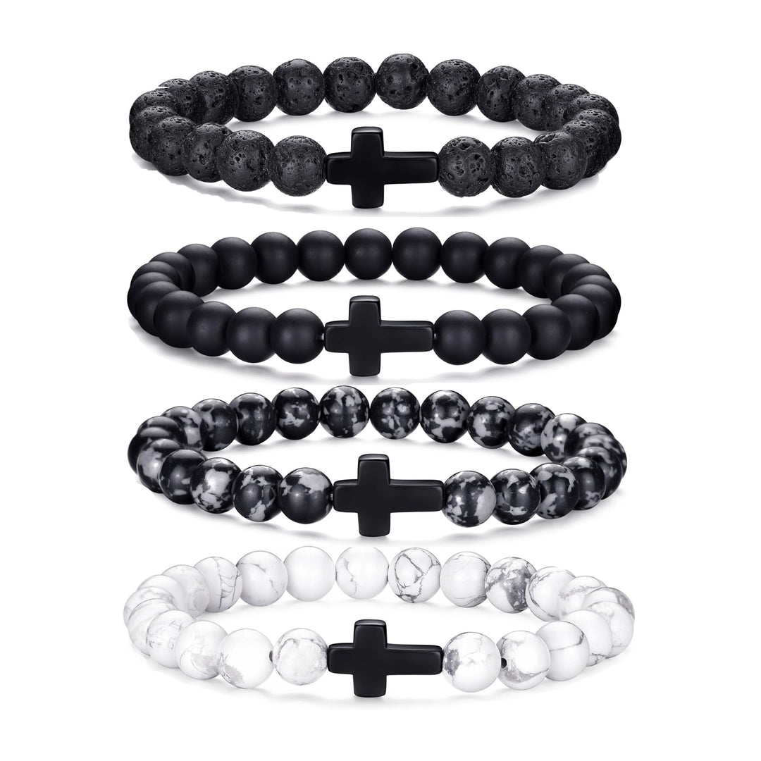 RANKEEF Tiger Eye Bracelet For Men featuring 8mm natural stone beads and black matte agate beads stacked together.