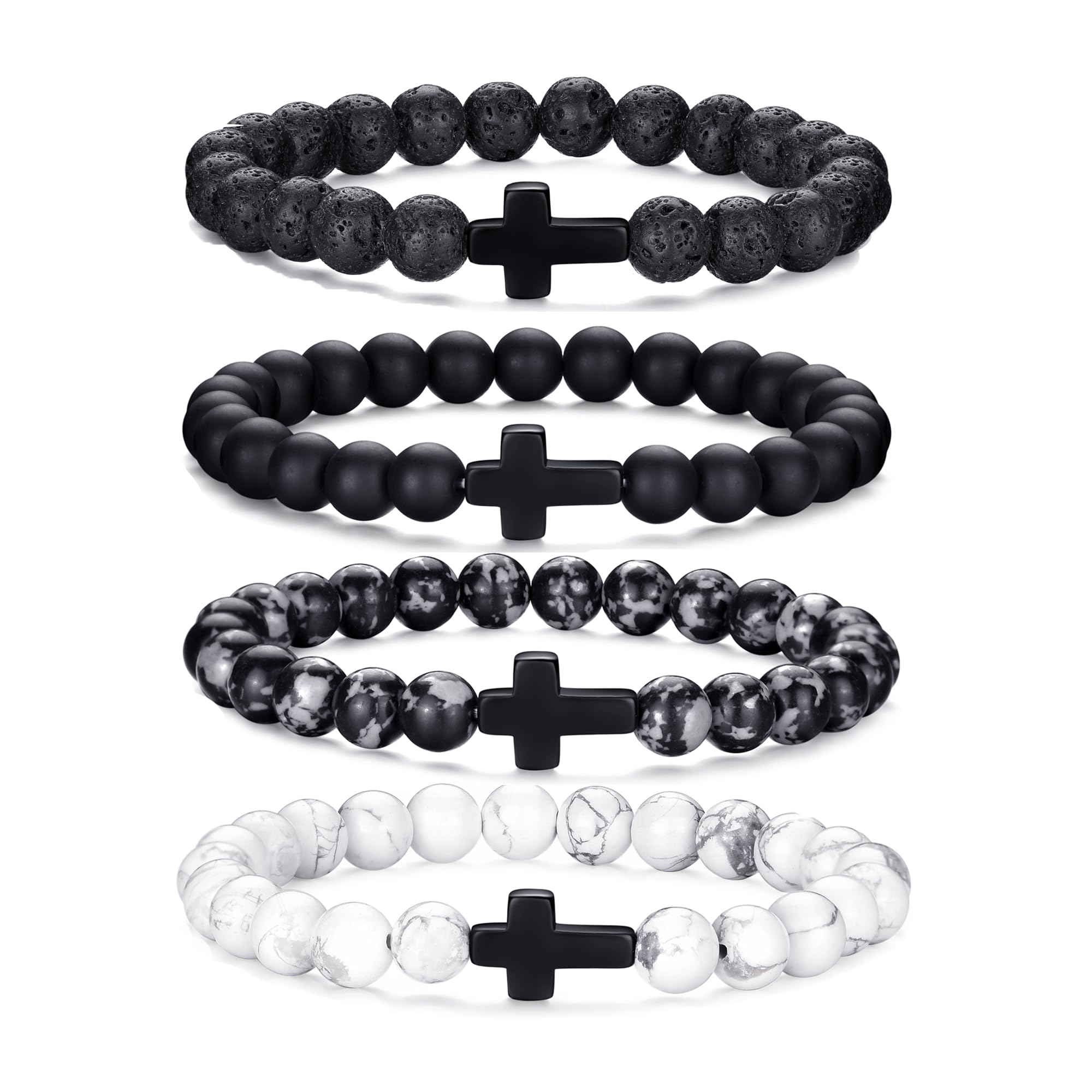 RANKEEF Tiger Eye Bracelet For Men featuring 8mm natural stone beads and black matte agate beads stacked together.