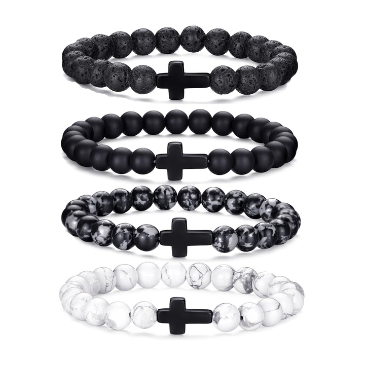 RANKEEF Tiger Eye Bracelet For Men featuring 8mm natural stone beads and black matte agate beads stacked together.