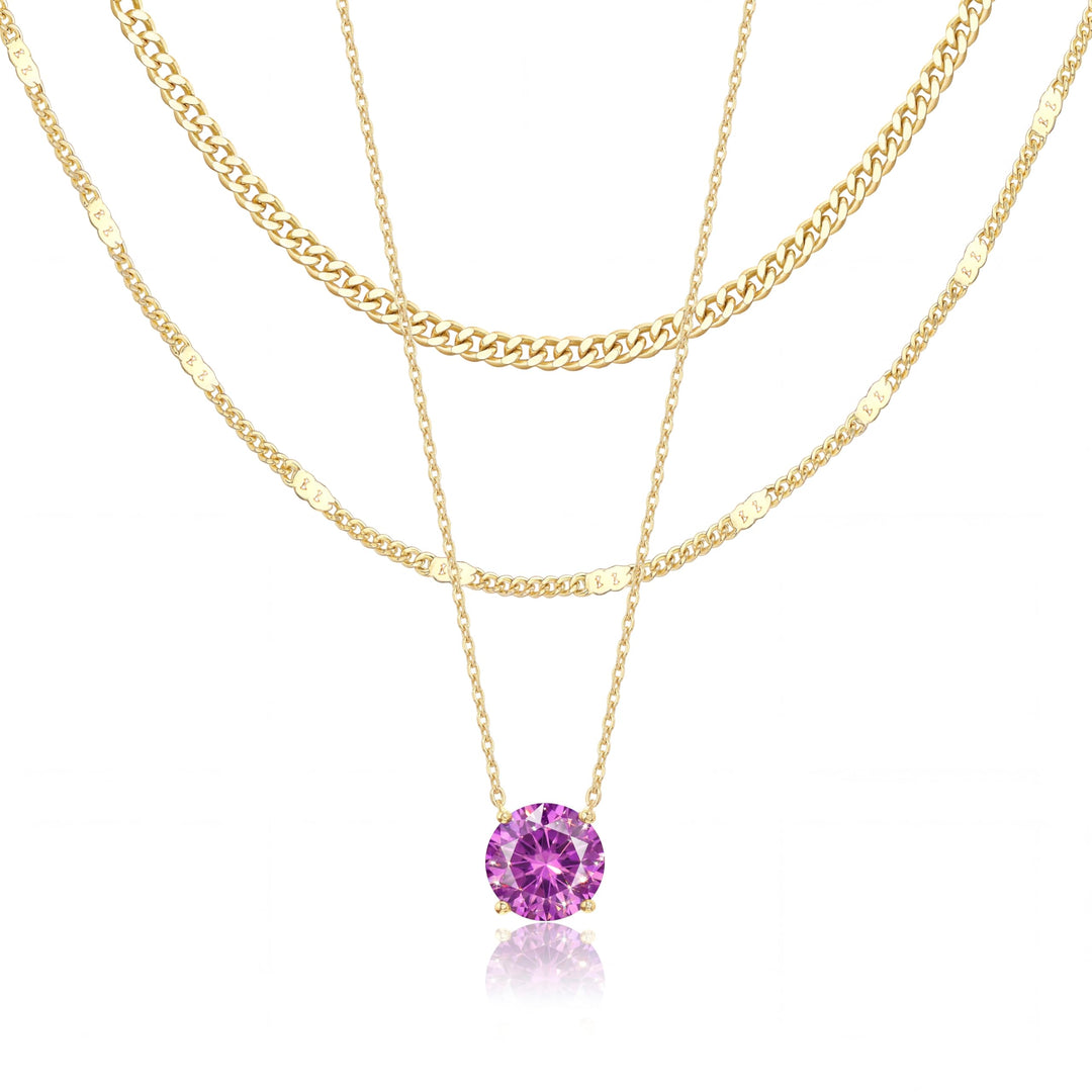 WomenGifts Layered Gold Necklaces for Women, 14K Gold Sterling Silver Plated Dainty Pendant Necklace Set Non Tarnish, Chunky Stackable Cuban Chain Choker, Trendy Personalized Birthstone Jewelry Gift for Mom