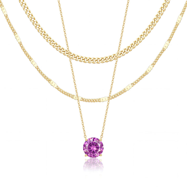 WomenGifts Layered Gold Necklaces for Women, 14K Gold Sterling Silver Plated Dainty Pendant Necklace Set Non Tarnish, Chunky Stackable Cuban Chain Choker, Trendy Personalized Birthstone Jewelry Gift for Mom