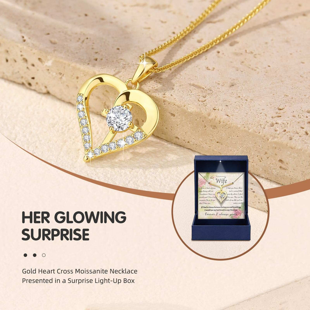 Moissanite Cross Necklace for Women in Light-Up Gift Box