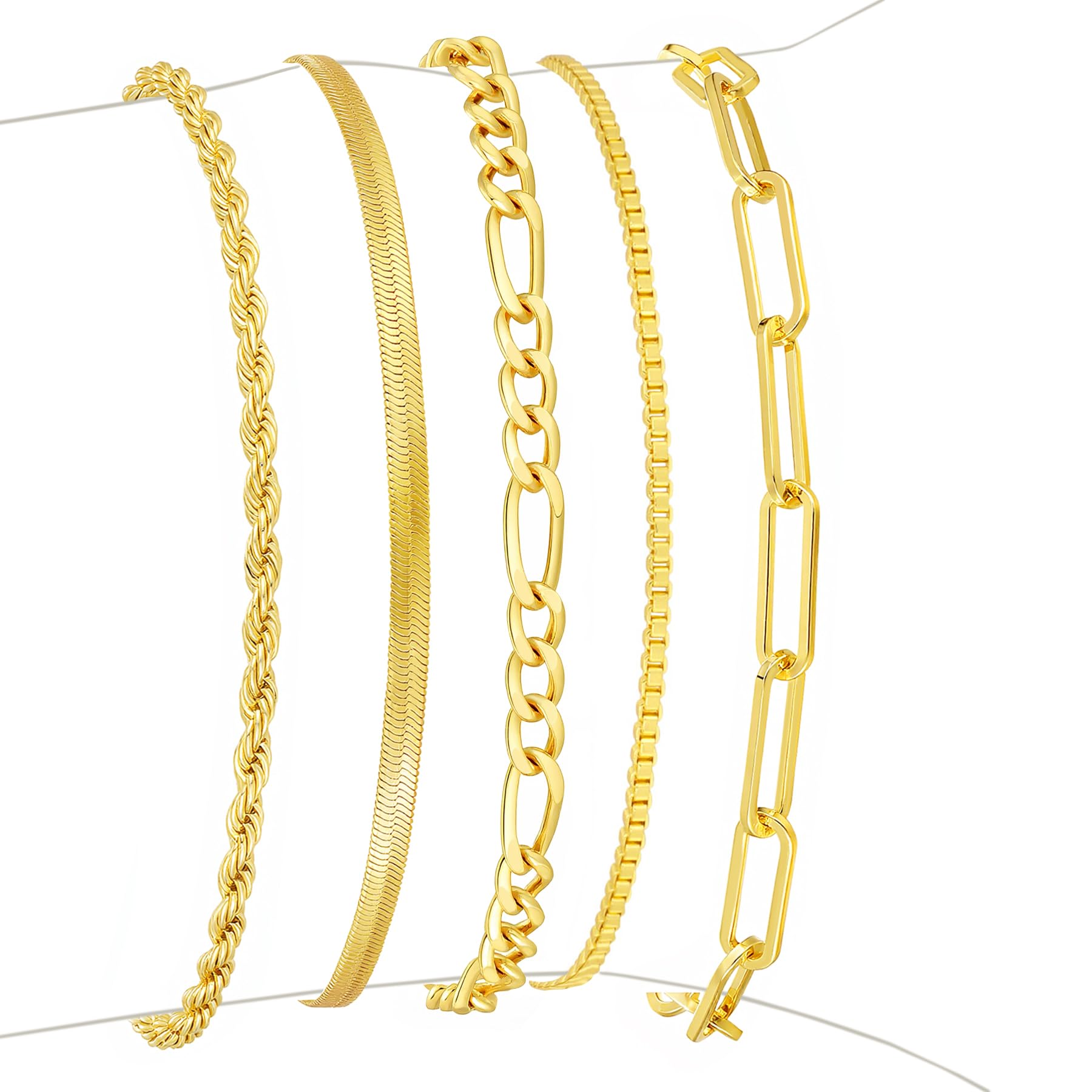 Striviio Gold Bracelets for Women 14K Gold Plated Stack Set