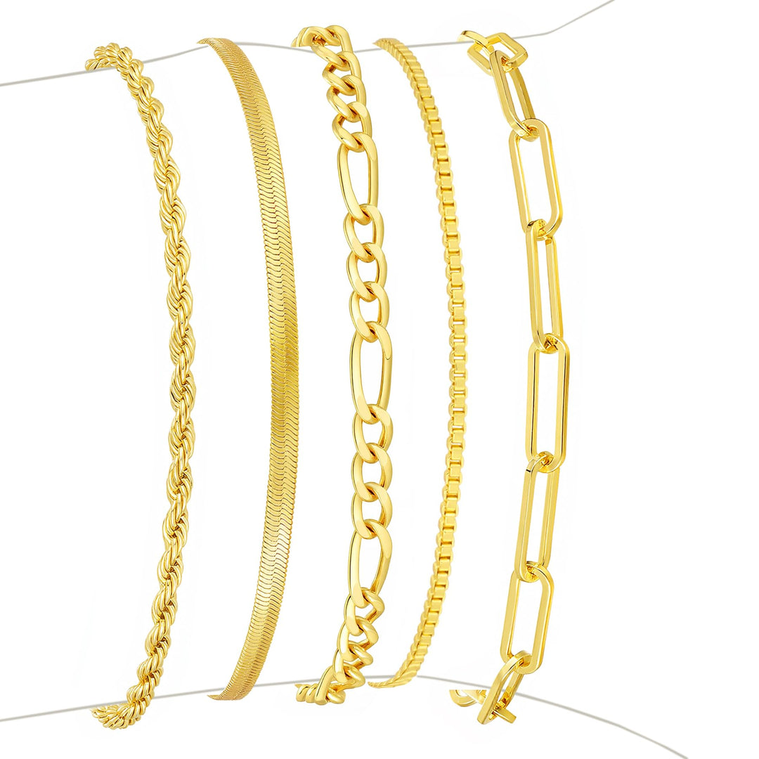 14K Gold Plated Stackable Bracelet Set – Waterproof Layered Jewelry
