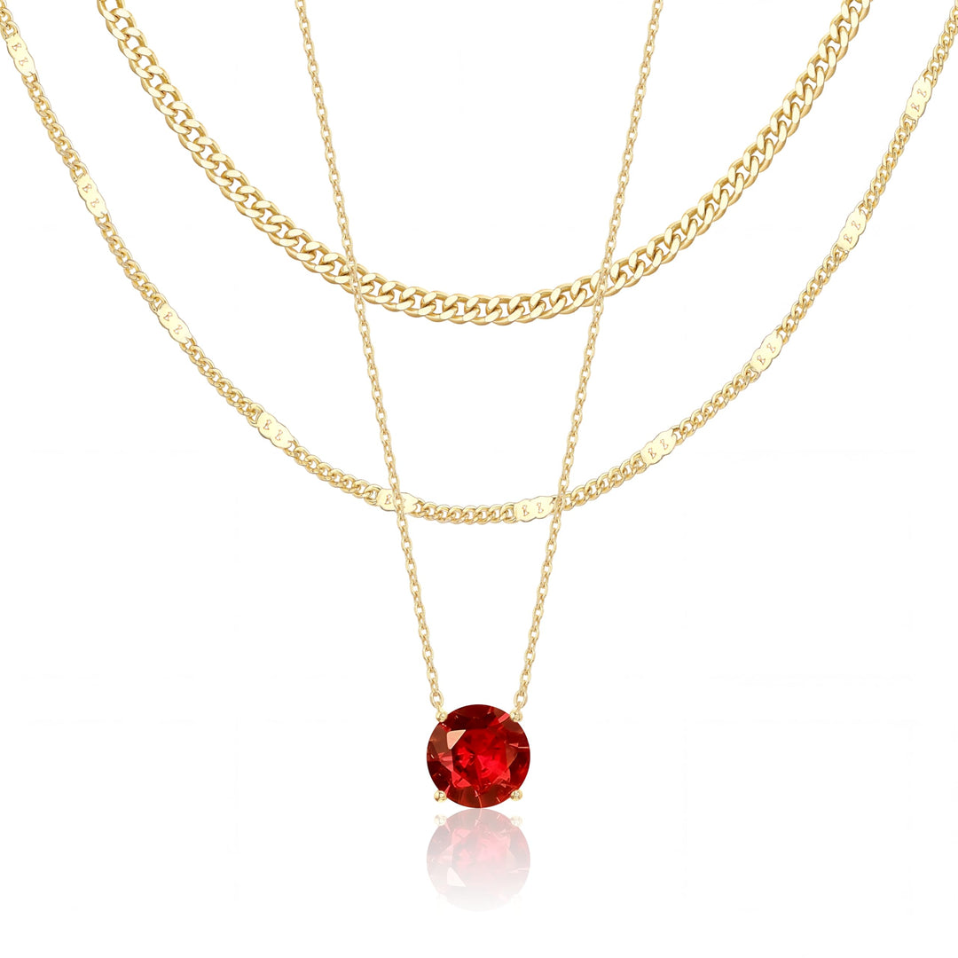 WomenGifts Layered Gold Necklaces for Women, 14K Gold Sterling Silver Plated Dainty Pendant Necklace Set Non Tarnish, Chunky Stackable Cuban Chain Choker, Trendy Personalized Birthstone Jewelry Gift for Mom