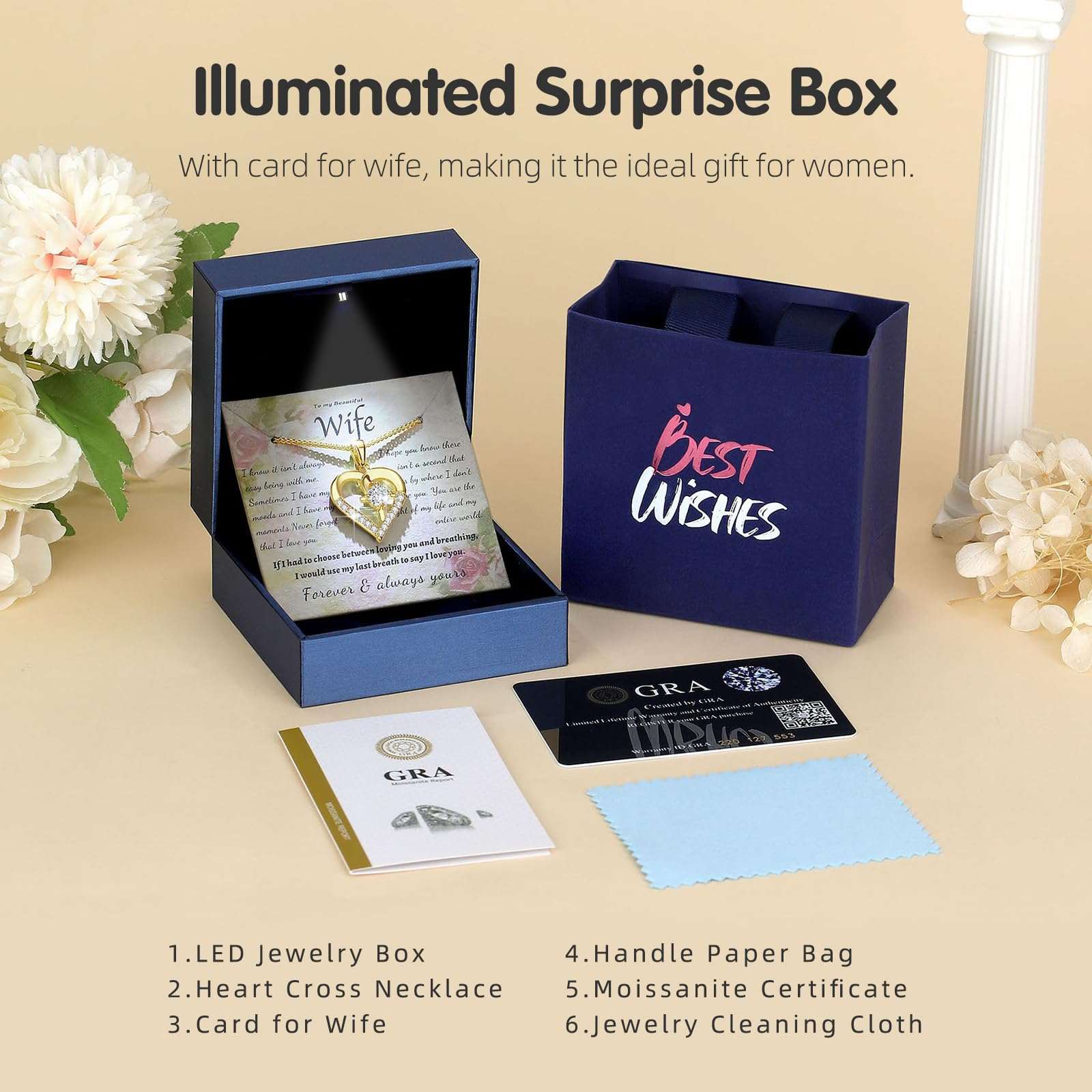 Moissanite Cross Necklace for Women in Light-Up Gift Box