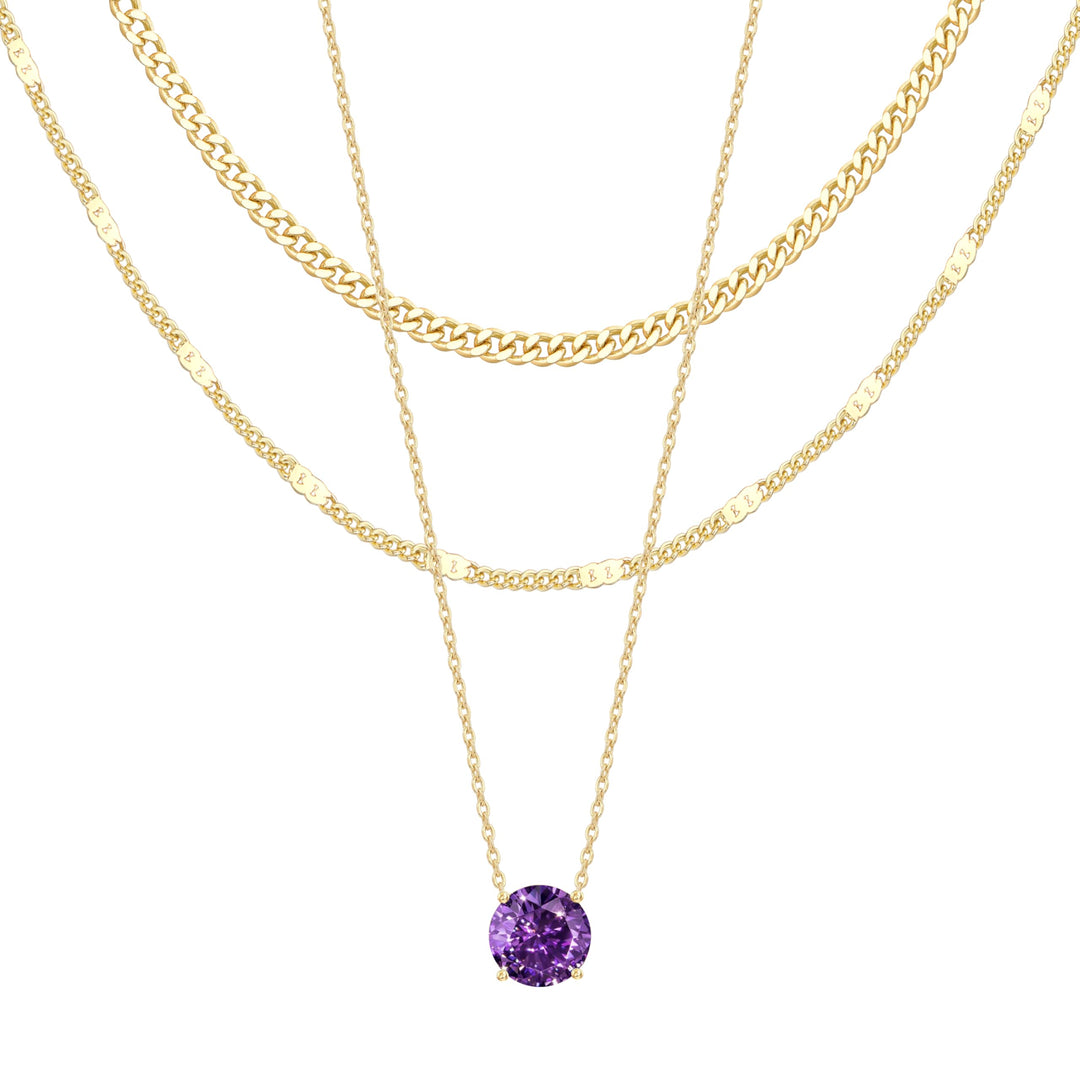 WomenGifts Layered Gold Necklaces for Women, 14K Gold Sterling Silver Plated Dainty Pendant Necklace Set Non Tarnish, Chunky Stackable Cuban Chain Choker, Trendy Personalized Birthstone Jewelry Gift for Mom