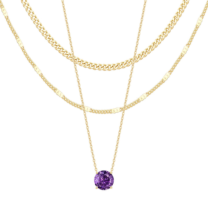 WomenGifts Layered Gold Necklaces for Women, 14K Gold Sterling Silver Plated Dainty Pendant Necklace Set Non Tarnish, Chunky Stackable Cuban Chain Choker, Trendy Personalized Birthstone Jewelry Gift for Mom