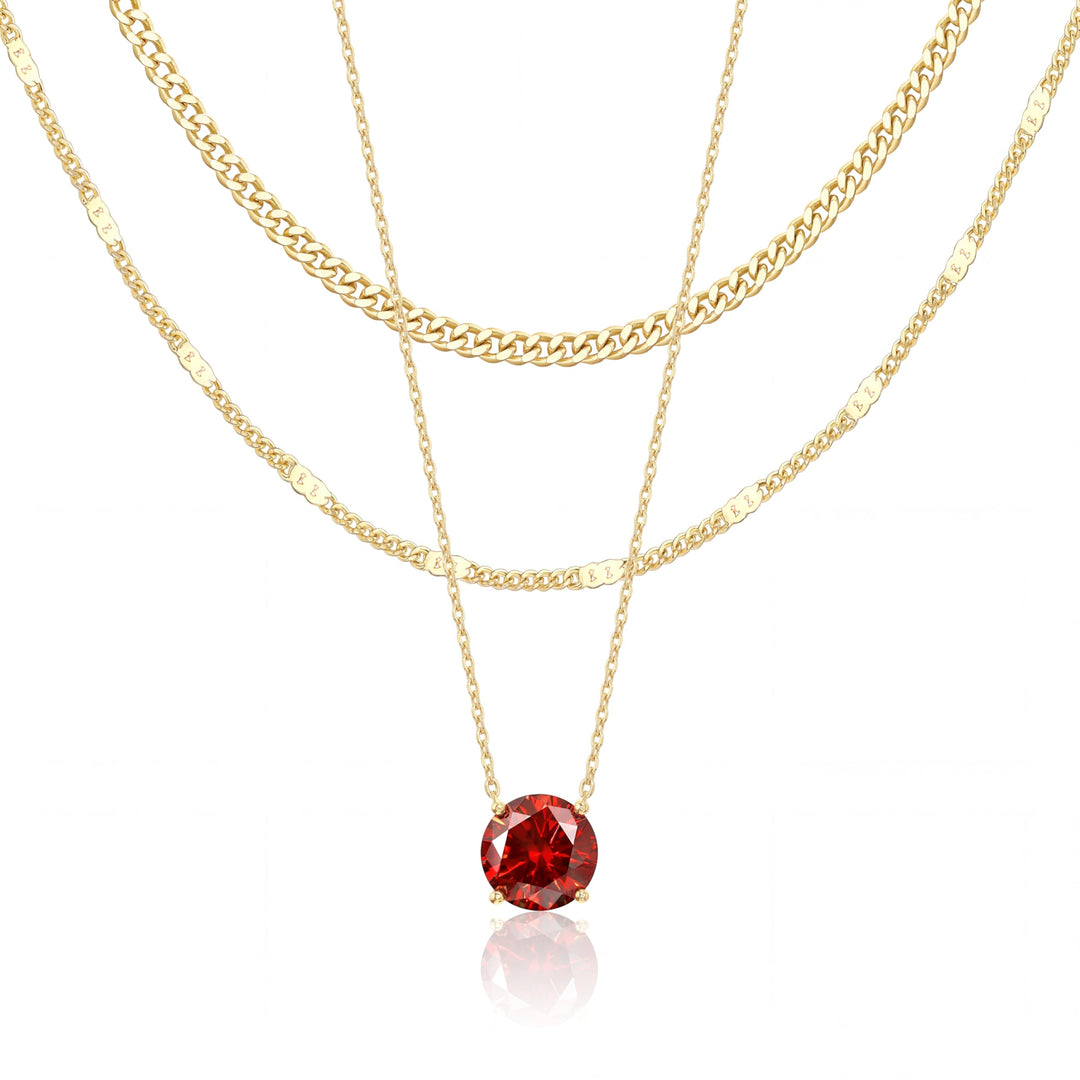 WomenGifts Layered Gold Necklaces for Women, 14K Gold Sterling Silver Plated Dainty Pendant Necklace Set Non Tarnish, Chunky Stackable Cuban Chain Choker, Trendy Personalized Birthstone Jewelry Gift for Mom