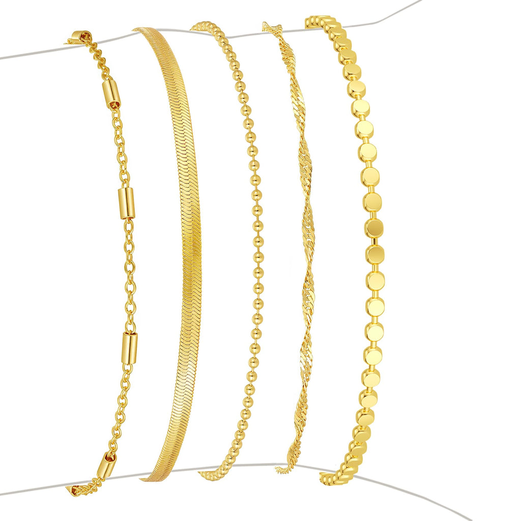 Striviio Gold Bracelets for Women 14K Gold Plated Stack Set