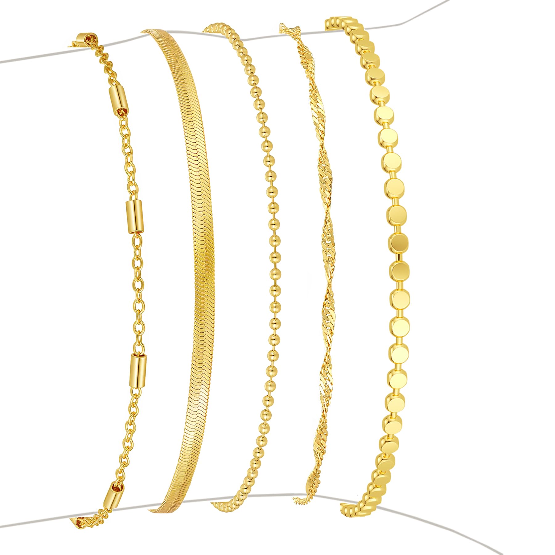 Striviio Gold Bracelets for Women 14K Gold Plated Stack Set