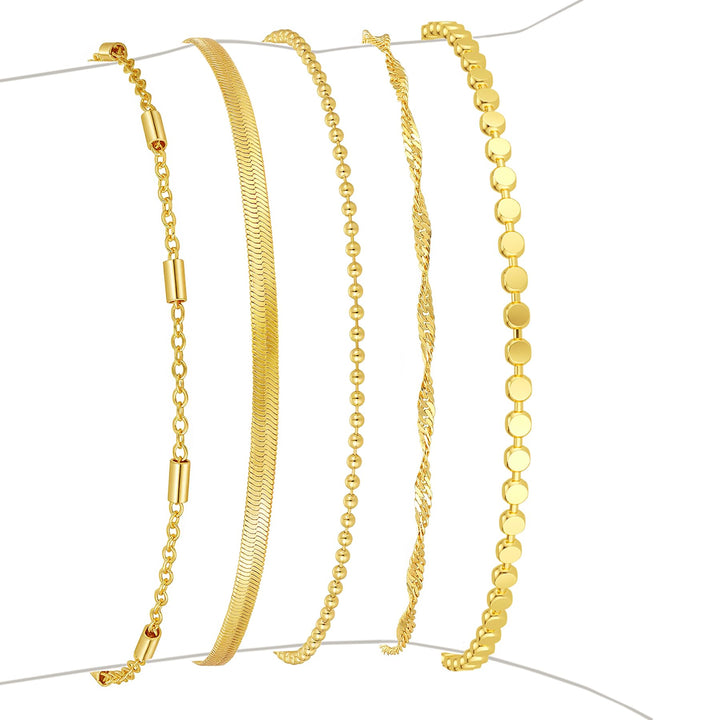Striviio Gold Bracelets for Women, 14K Gold Plated Stackable Bracelet Stack Set Adjustable Charm Paperclip Chain Snake Link Layered Waterproof Jewelry Sets Gifts
