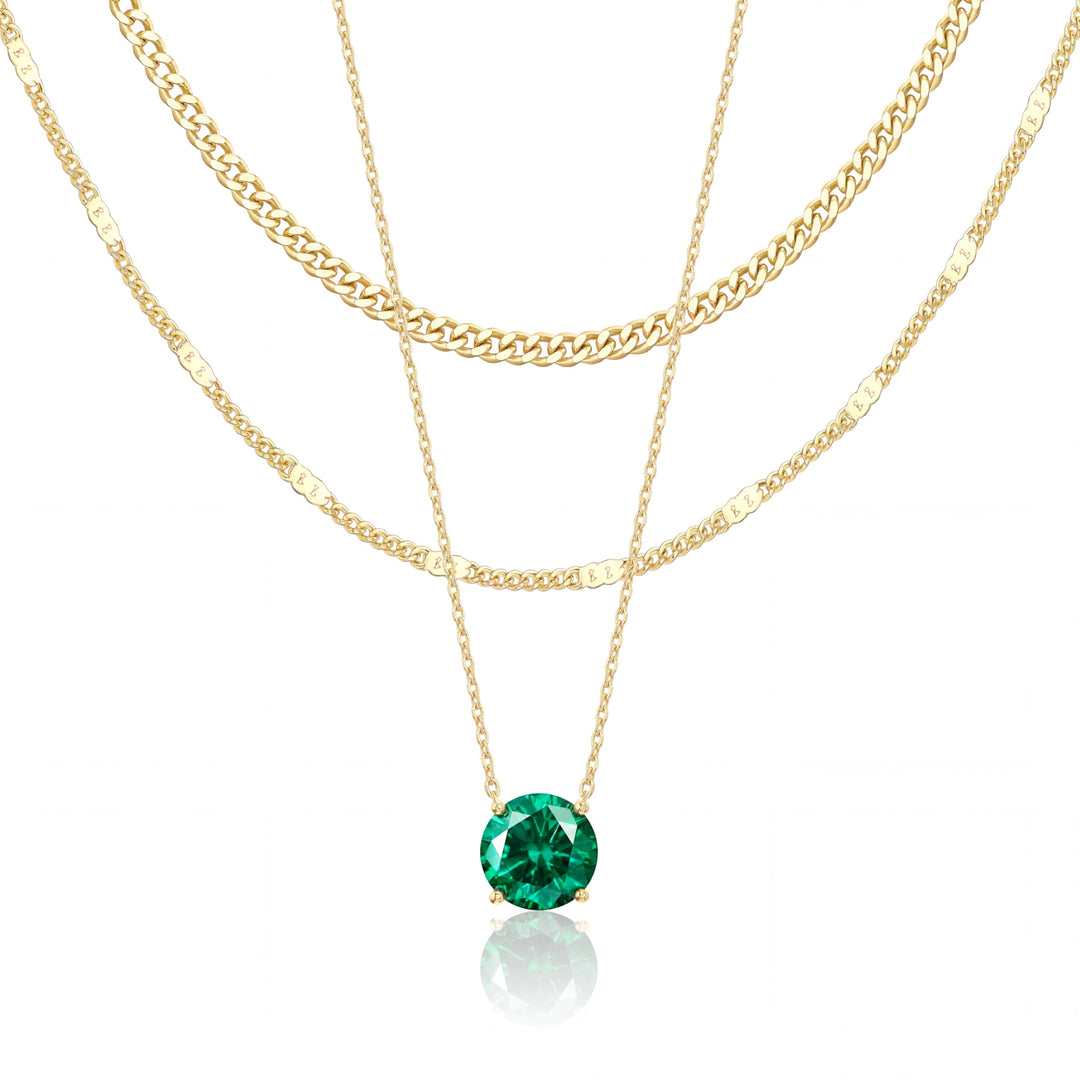 WomenGifts Layered Gold Necklaces for Women, 14K Gold Sterling Silver Plated Dainty Pendant Necklace Set Non Tarnish, Chunky Stackable Cuban Chain Choker, Trendy Personalized Birthstone Jewelry Gift for Mom
