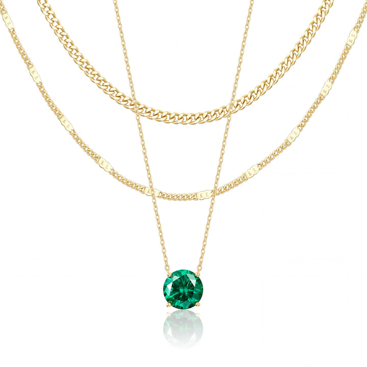WomenGifts Layered Gold Necklaces for Women, 14K Gold Sterling Silver Plated Dainty Pendant Necklace Set Non Tarnish, Chunky Stackable Cuban Chain Choker, Trendy Personalized Birthstone Jewelry Gift for Mom