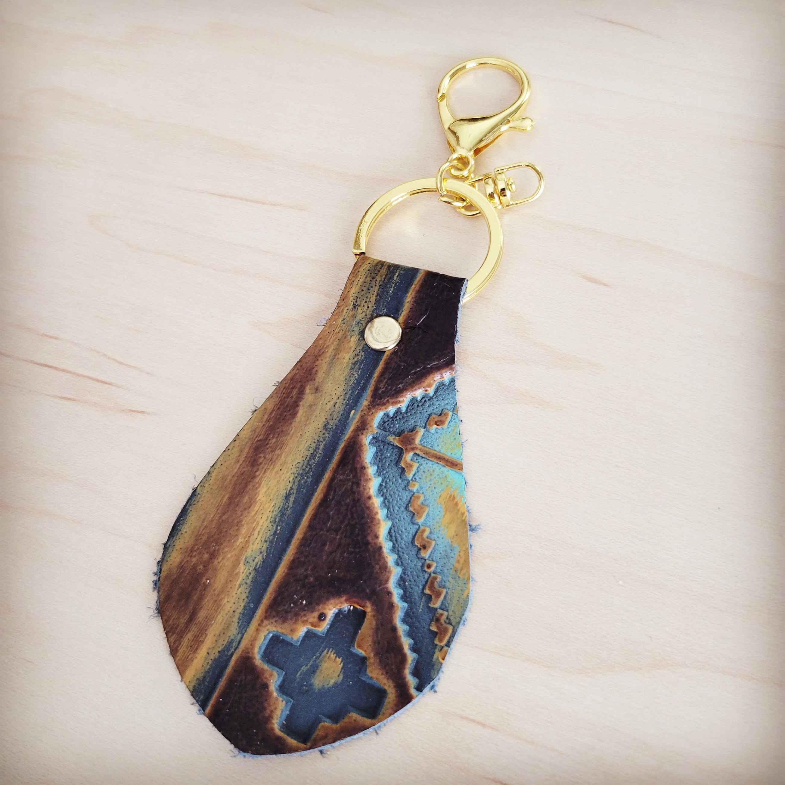Embossed Leather Key Chain - Blue Navajo 700a